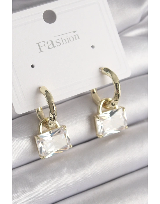 ® Pirinç Gold Renk Sallantı Zirkon Taşlı Çanta Model Kadın Küpe