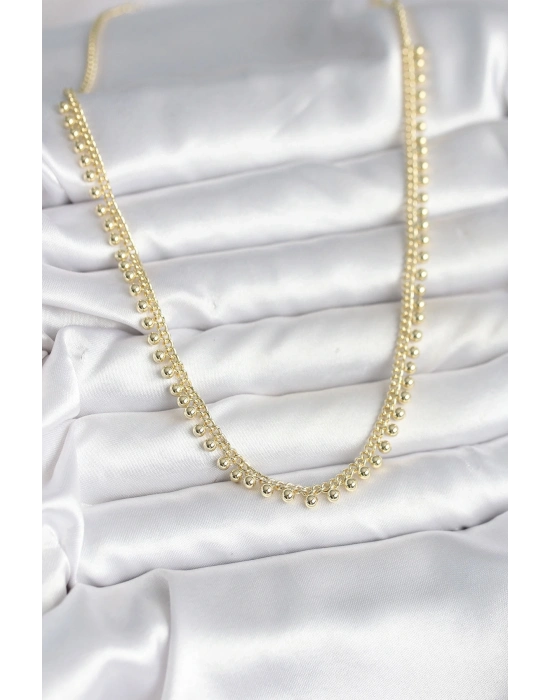 ® Pirinç Gold Renk Sıralı Topçuk Model Kadın Kolye