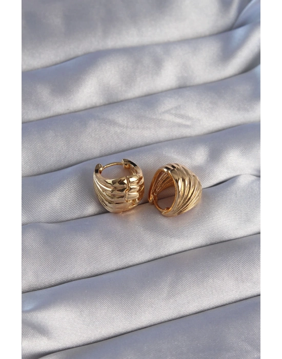 ® Pirinç Gold Renk Tırtıklı Minimal Bombeli Tasarım Küpe