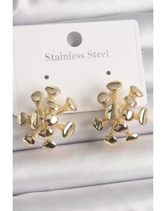 ® Pirinç Gold Renk Virüs Figür Model Kadın Küpe