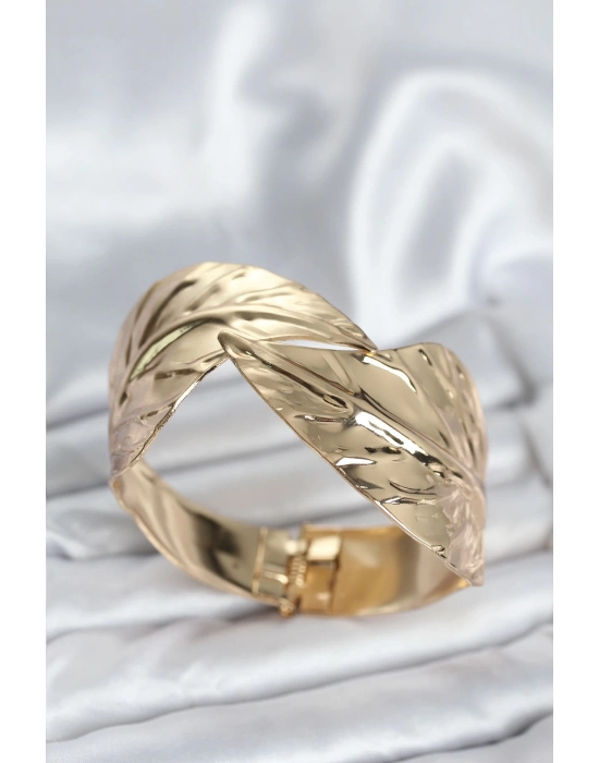 ® Pirinç Gold Renk Yaprak Model Kadın Bileklik