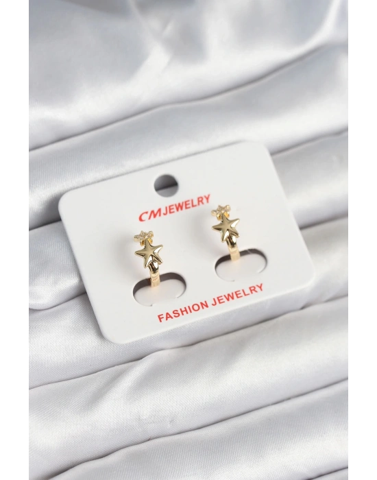 ® Pirinç Gold Renk Yıldız Kadın Küpe