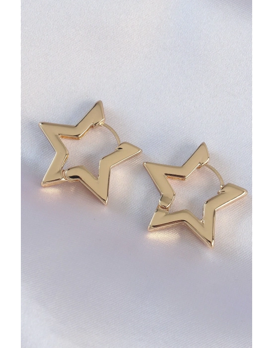 ® Pirinç Gold Renk Yıldız Küpe