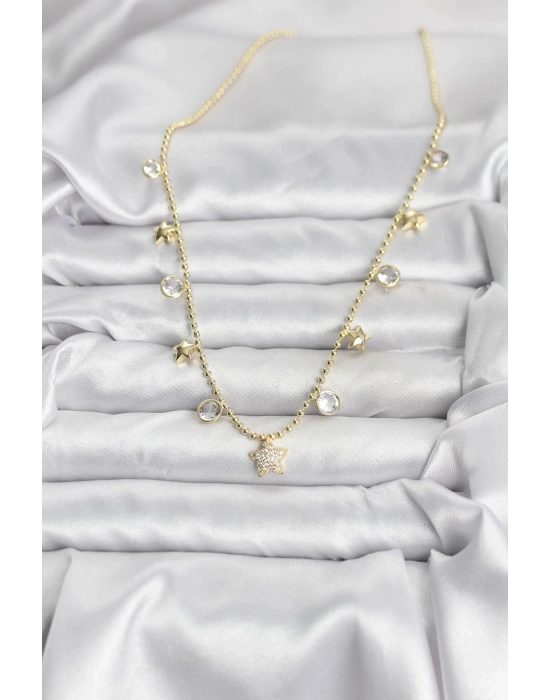 ® Pirinç Gold Renk Yıldız Model Kadın Kolye