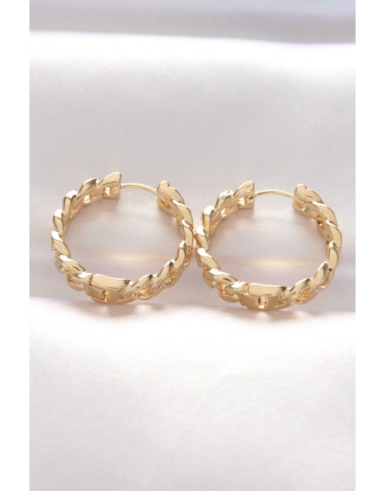 ® Pirinç Gold Renk Zincir Model Halka Küpe