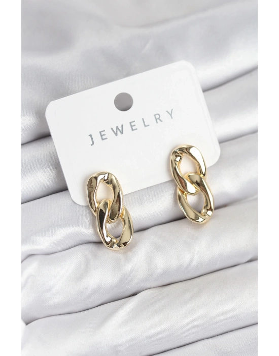 ® Pirinç Gold Renk Zincir Model Kadın Küpe