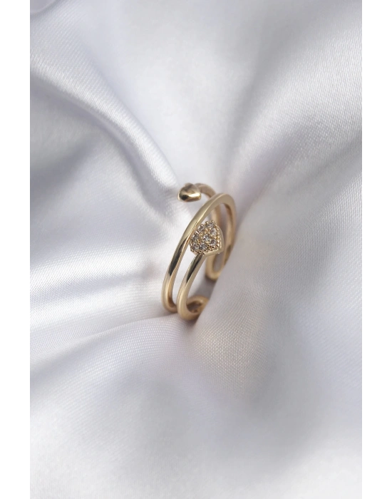 ® Pirinç Gold Renk Zirkon Taş Detay Kalp Model Kadın Yüzük