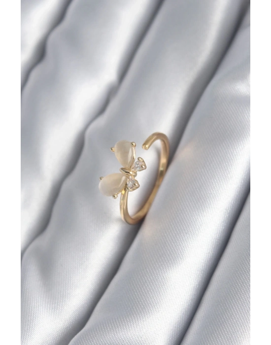 ® Pirinç Gold Renk Zirkon Taş Detay Kelebek Model Kadın Yüzük