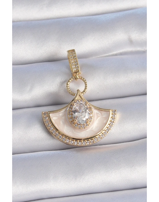 ® Pirinç Gold Renk Zirkon Taş Detaylı Beyaz Mineli Ajda Charm
