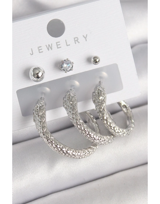 ® Pirinç Gold Renk Zirkon Taş Detaylı Halka Yılan Model Kadın Küpe Seti