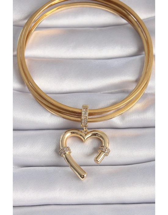 ® Pirinç Gold Renk Zirkon Taş Detaylı Kalp Figür Ajda Charm