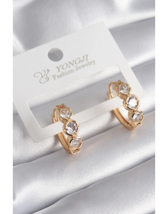 ® Pirinç Gold Renk Zirkon Taşı Kalp Detay Kadın Küpe