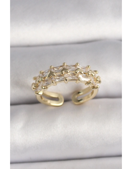 ® Pirinç Gold Renk Zirkon Taşlı Ayarlanabilir Yüzük