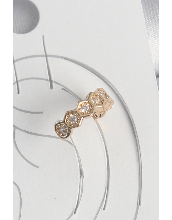 ® Pirinç Gold Renk Zirkon Taşlı Bal Peteği Model Kadın Kıkırdak Küpe