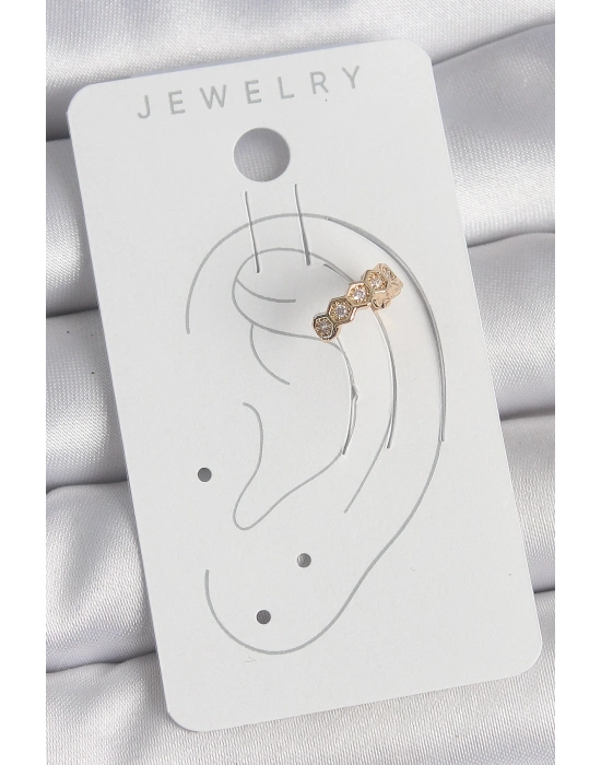 ® Pirinç Gold Renk Zirkon Taşlı Bal Peteği Model Kadın Kıkırdak Küpe