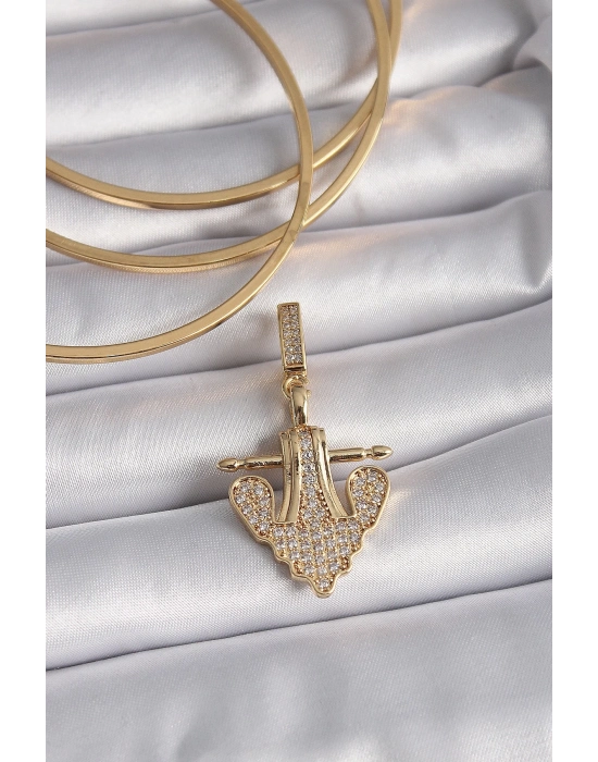 ® Pirinç Gold Renk Zirkon Taşlı Çapa Model Ajda Charm