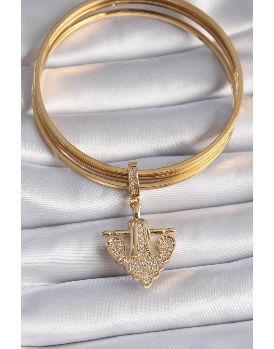 ® Pirinç Gold Renk Zirkon Taşlı Çapa Model Ajda Charm