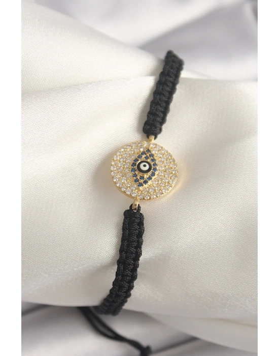 ® Pirinç Gold Renk Zirkon Taşlı Göz İşlemeli Figür Asansörlü Makrome Model Kadın Bileklik