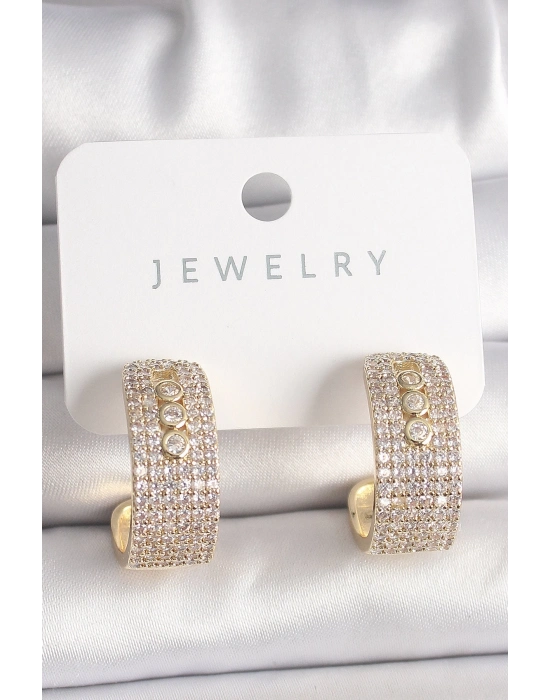 ® Pirinç Gold Renk Zirkon Taşlı Halka Messika Model Kadın Küpe