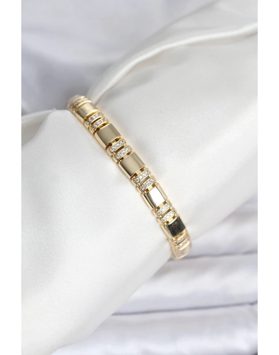 ® Pirinç Gold Renk Zirkon Taşlı Kadın Bileklik