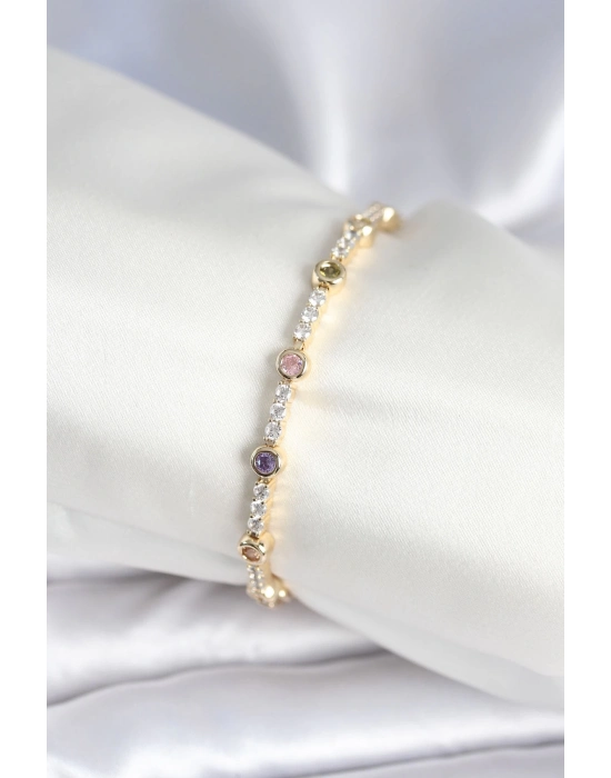 ® Pirinç Gold Renk Zirkon Taşlı Kadın Bileklik