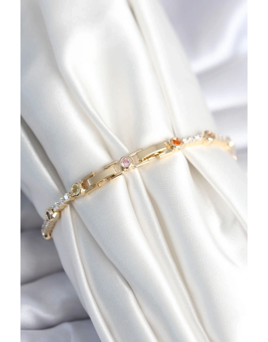 ® Pirinç Gold Renk Zirkon Taşlı Kadın Bileklik