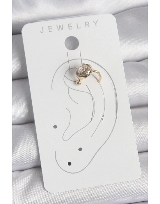 ® Pirinç Gold Renk Zirkon Taşlı Kadın Kıkırdak Küpe