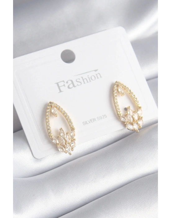® Pirinç Gold Renk Zirkon Taşlı Kadın Küpe