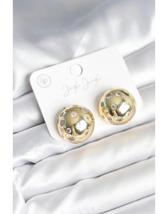 ® Pirinç Gold Renk Zirkon Taşlı Kadın Küpe