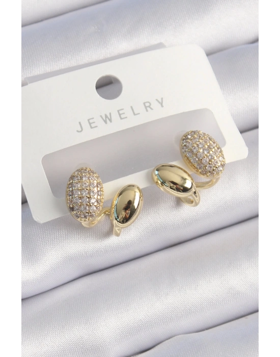® Pirinç Gold Renk Zirkon Taşlı Kadın Küpe