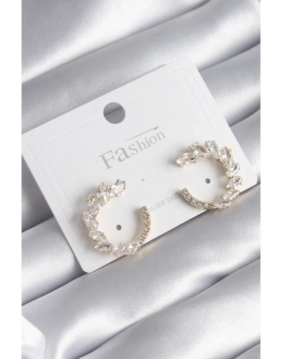 ® Pirinç Gold Renk Zirkon Taşlı Kadın Küpe