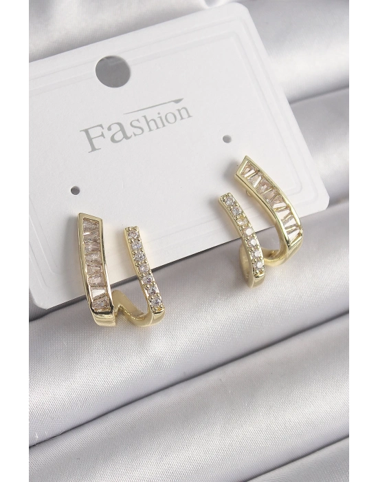 ® Pirinç Gold Renk Zirkon Taşlı Kadın Küpe