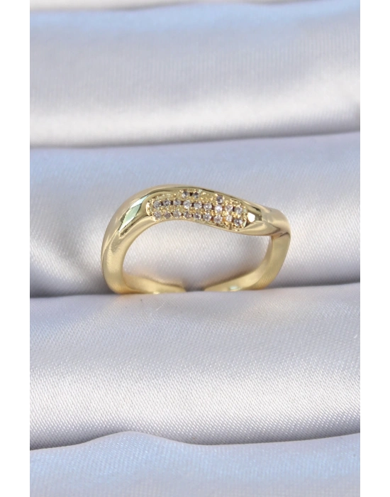® Pirinç Gold Renk Zirkon Taşlı Kadın Yüzük