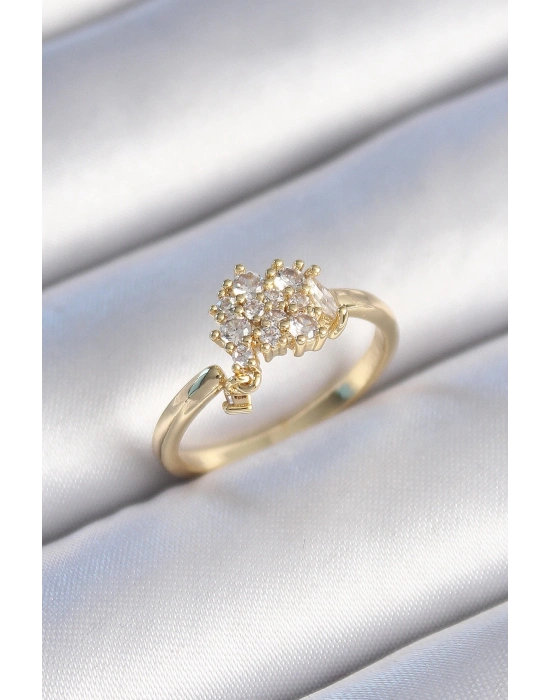 ® Pirinç Gold Renk Zirkon Taşlı Kadın Yüzük