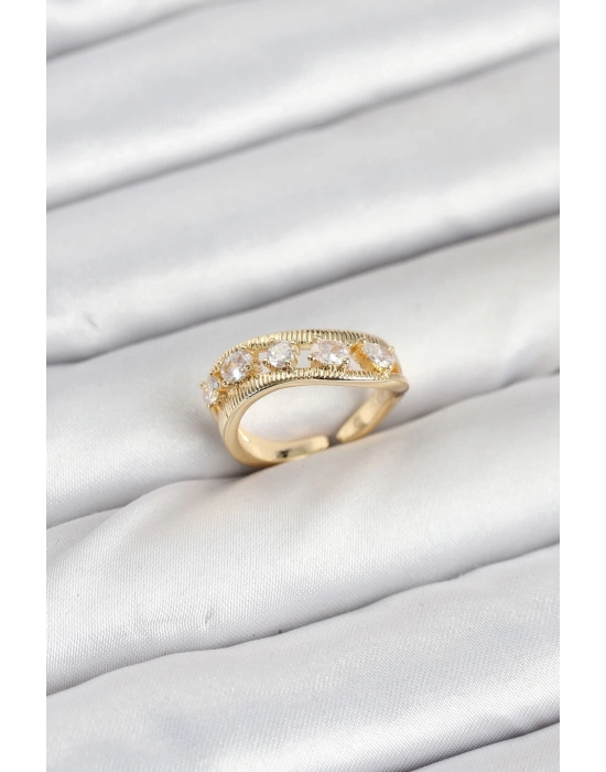 ® Pirinç Gold Renk Zirkon Taşlı Kadın Yüzük