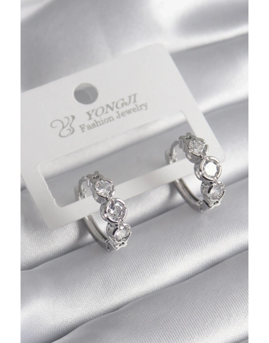 ® Pirinç Gold Renk Zirkon Taşlı Kalp Detay Kadın Küpe