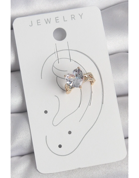 ® Pirinç Gold Renk Zirkon Taşlı Kalp Model Kadın Kıkırdak Küpe