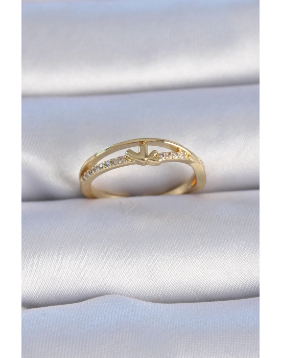 ® Pirinç Gold Renk Zirkon Taşlı Kalp Model Kadın Yüzük