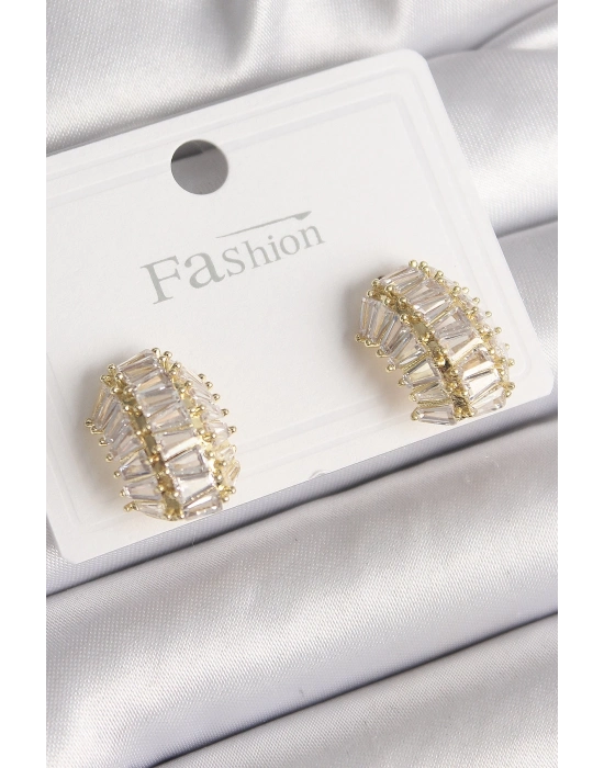 ® Pirinç Gold Renk Zirkon Taşlı Kaplumbağa Kabuğu Model Kadın Küpe