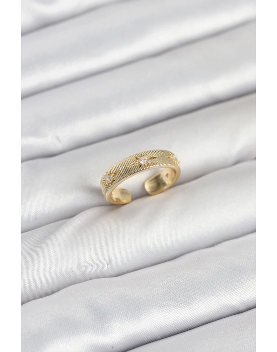 ® Pirinç Gold Renk Zirkon Taşlı Kutup Yıldızı Model Kadın Yüzük
