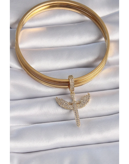® Pirinç Gold Renk Zirkon Taşlı Mikail Model Ajda Charm