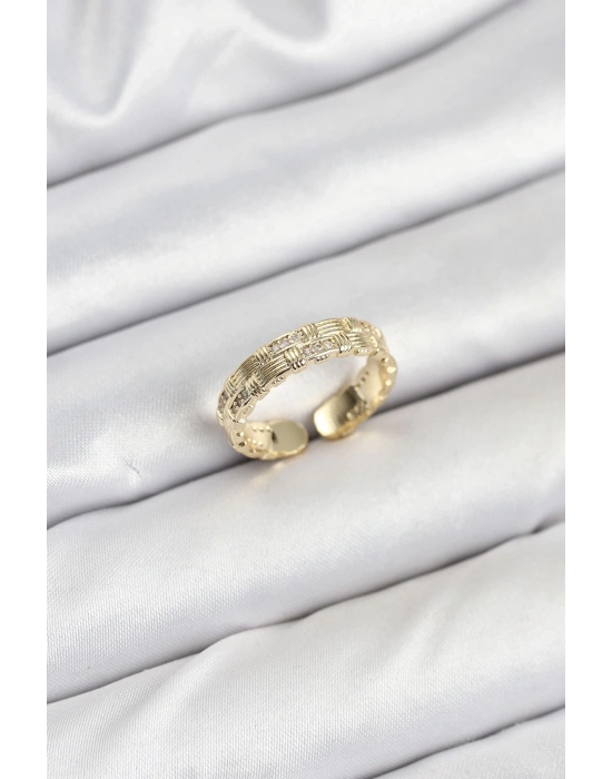 ® Pirinç Gold Renk Zirkon Taşlı Sırım Kadın Yüzük