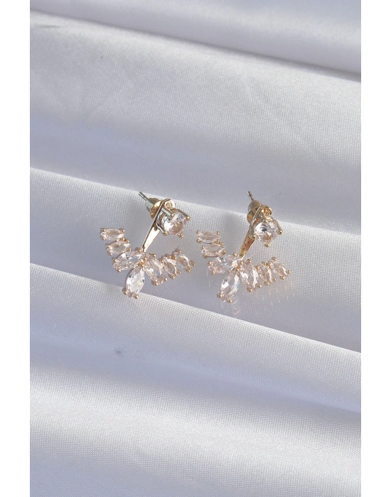 ® Pirinç Gold Renk Zirkon Taşlı V Model Küpe