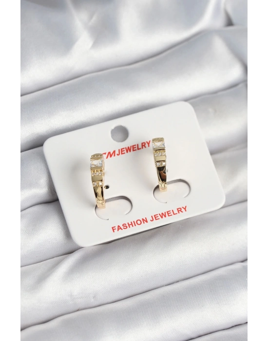 ® Pirinç Gold Renk Zirkon Taşlı Vintage Kadın Küpe