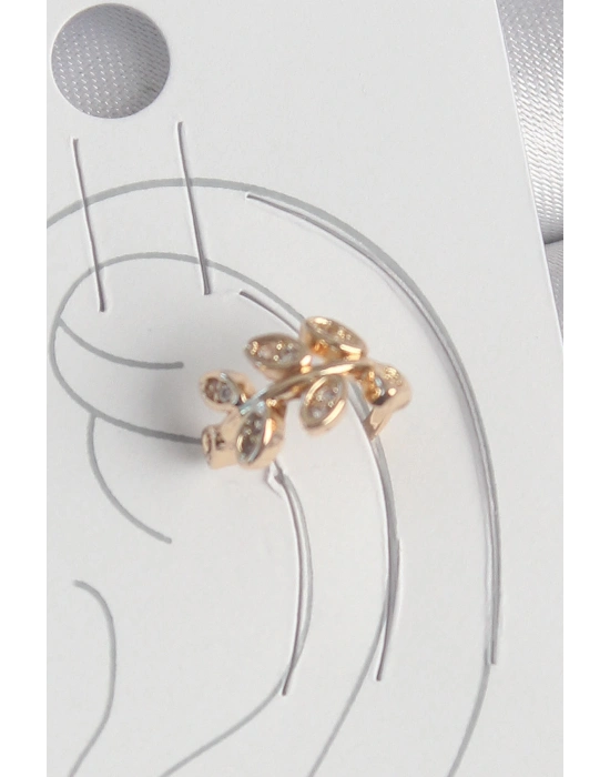® Pirinç Gold Renk Zirkon Taşlı Yaprak Model Kadın Kıkırdak Küpe