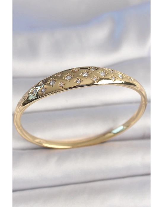 ® Pirinç Gold Renk Zirkon Taşlı Yıldız İşlemeli Kadın Kelepçe