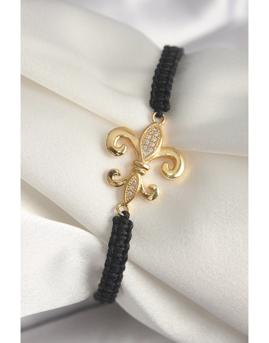 ® Pirinç Gold Renk Zirkon Taşlı Zambak Figür Asansörlü Makrome Model Kadın Bileklik