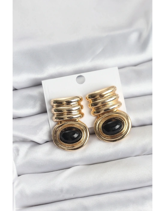 ® Pirinç Gold Siyah Renk Vintage Kadın Küpe