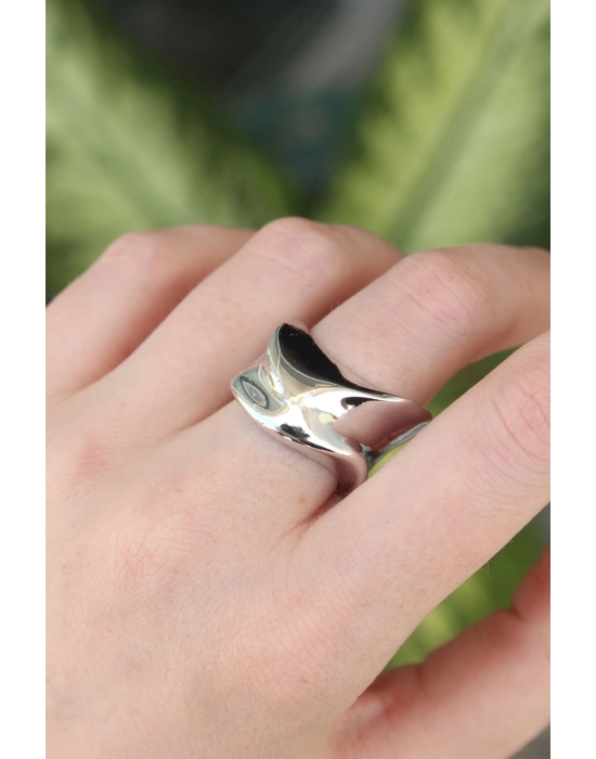 ® Pirinç Gümüş Renk Ayarlanabilir Kalın Ezme Yüzük