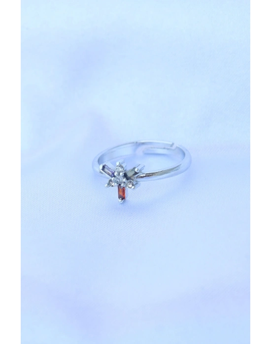 ® Pirinç Gümüş Renk Ayarlanabilir Renkli Zirkon Taşlı Yusufçuk Yüzük